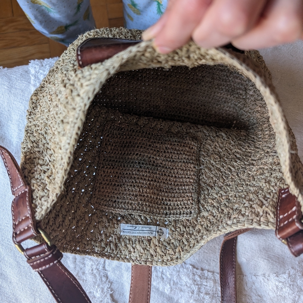 Raffia bag with leather strap - Picture 3 of 6